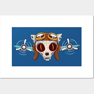 Two Tailed Tom - Twin Engine Pilot Cat Skull Posters and Art